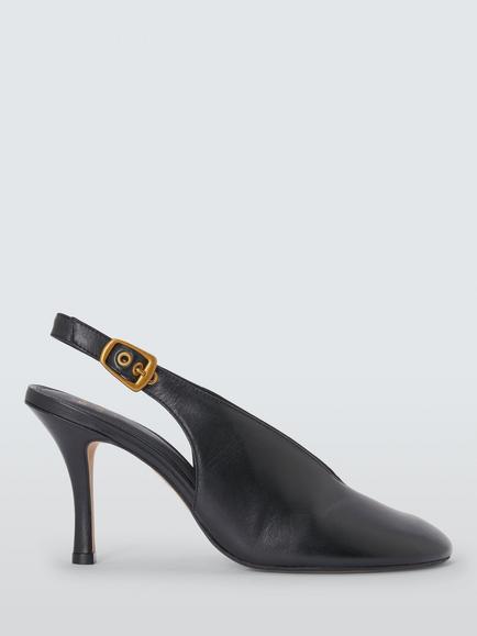 John Lewis Watson Leather Round Toe High Heel Slingback Court Shoes, Black