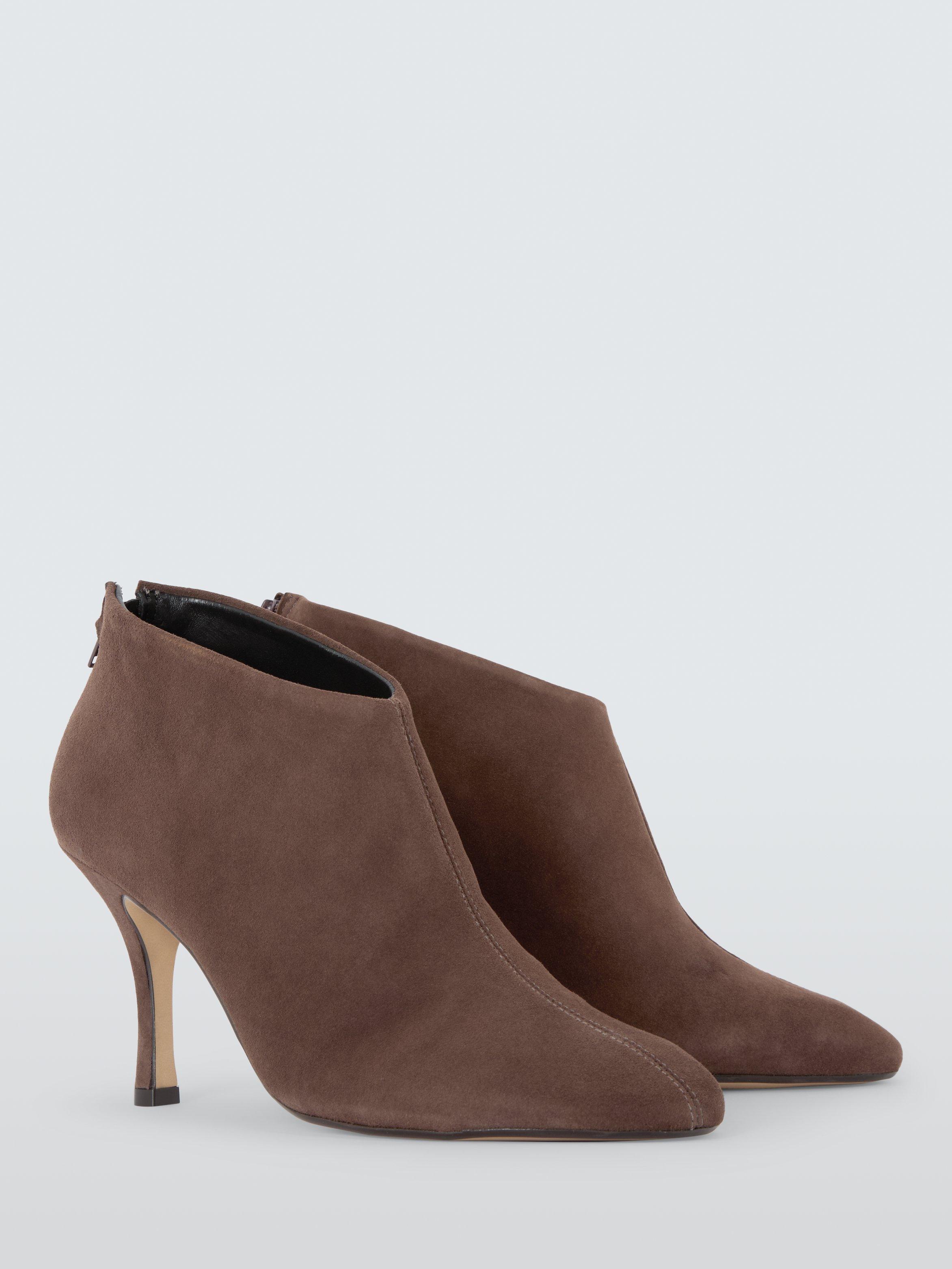 Product image 3 of 5, which shows John Lewis West Suede Round Toe High Heel Shoe Boots, Brown, 3