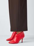 John Lewis West Leather Round Toe High Heel Shoe Boots, Red