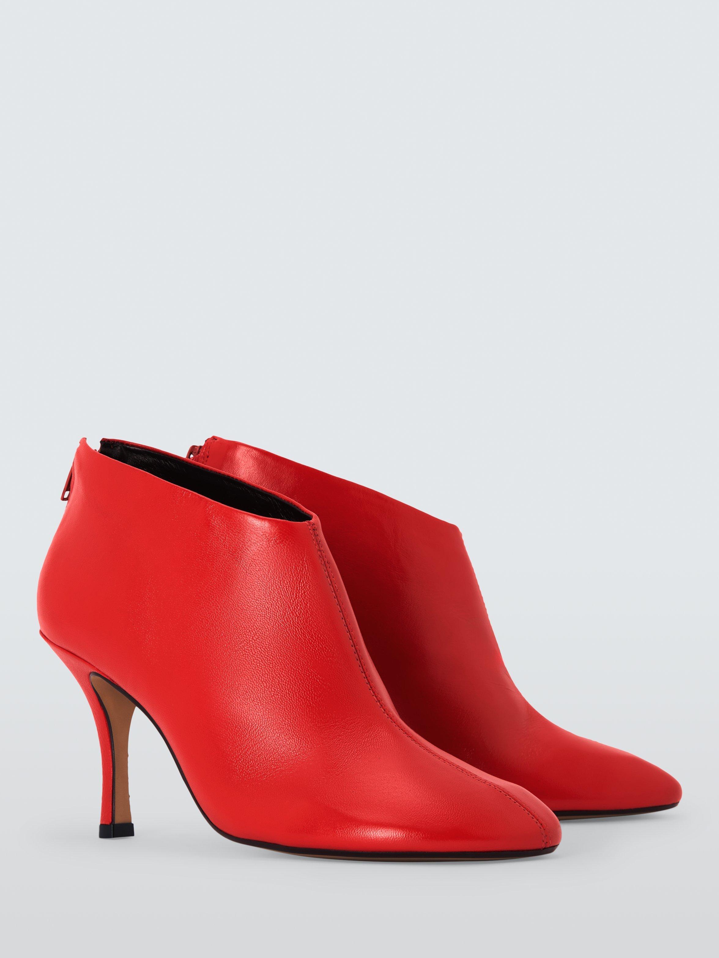 Product image 3 of 6, which shows John Lewis West Leather Round Toe High Heel Shoe Boots, Red, 3