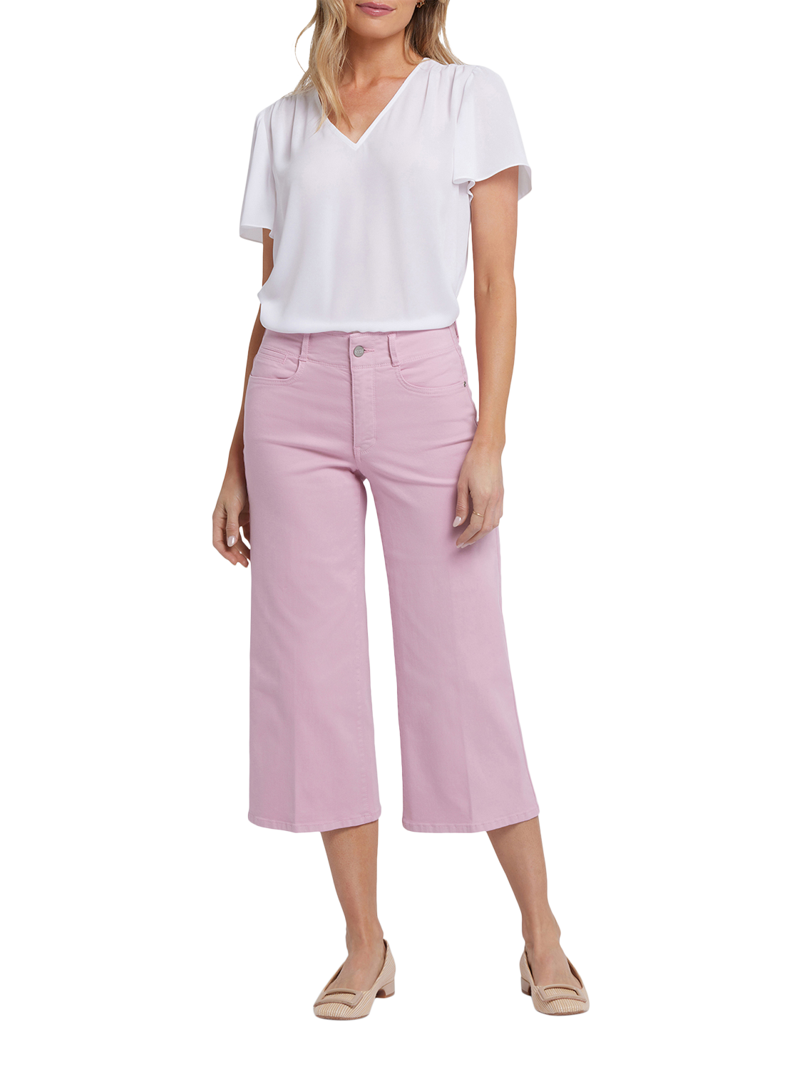 Product image 1 of 6, which shows NYDJ Brigitte Wide Leg Capri Jeans, Pink Nectar, 4