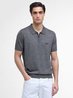 Barbour International Maverick Zip-Neck Knitted Polo Shirt, Black, Black