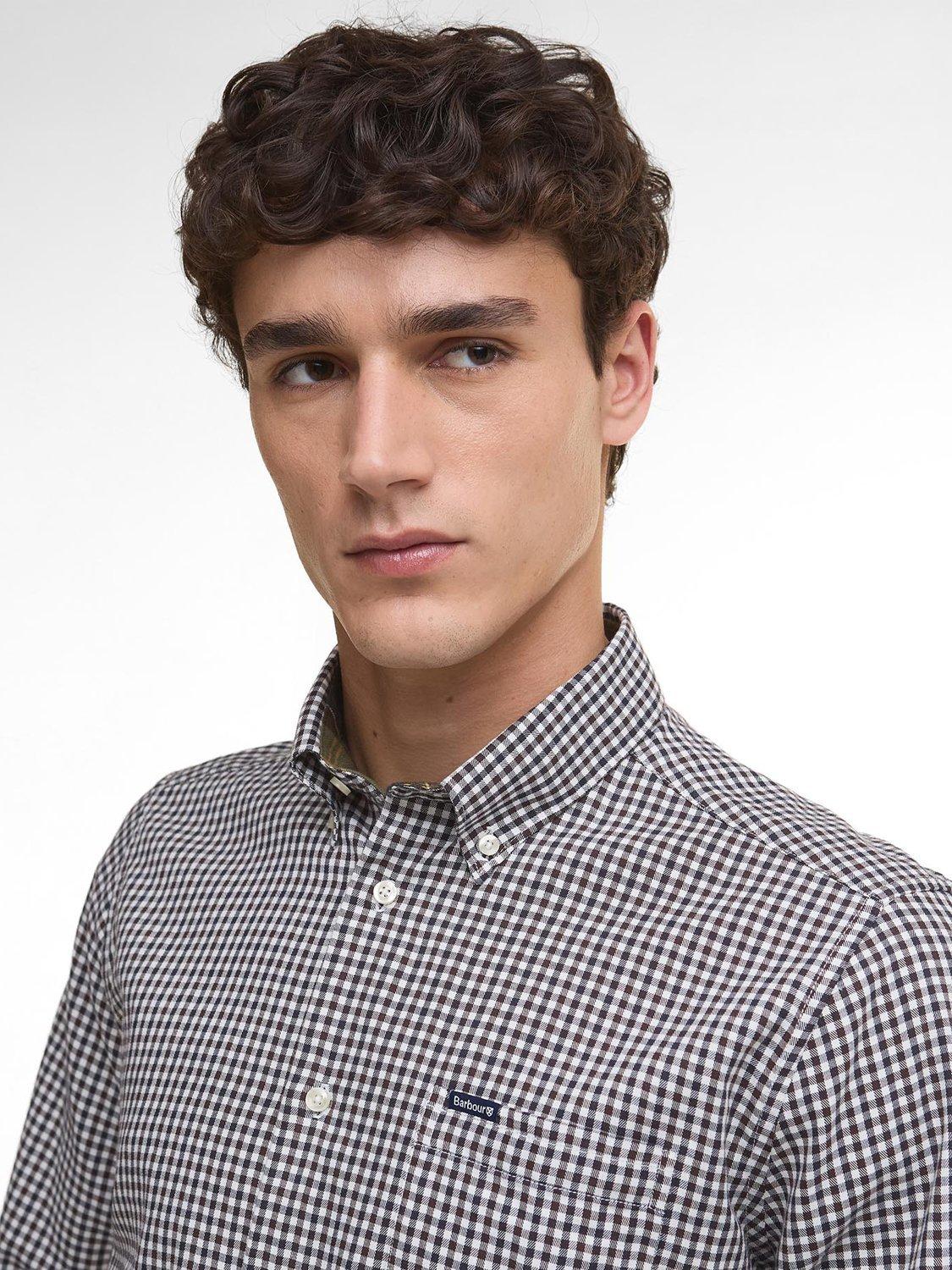 Product image 5 of 5, which shows Barbour Padshaw Cotton Tailored Fit Gingham Shirt, Dark Oak, S