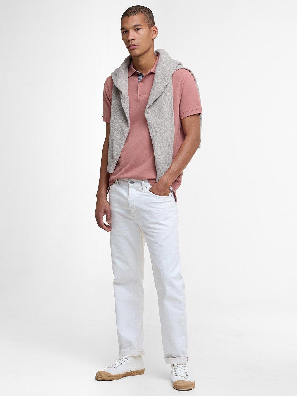 Product image 3 of 6, which shows Barbour Cotton Tartan Pique Polo Shirt, Earth Pink, S