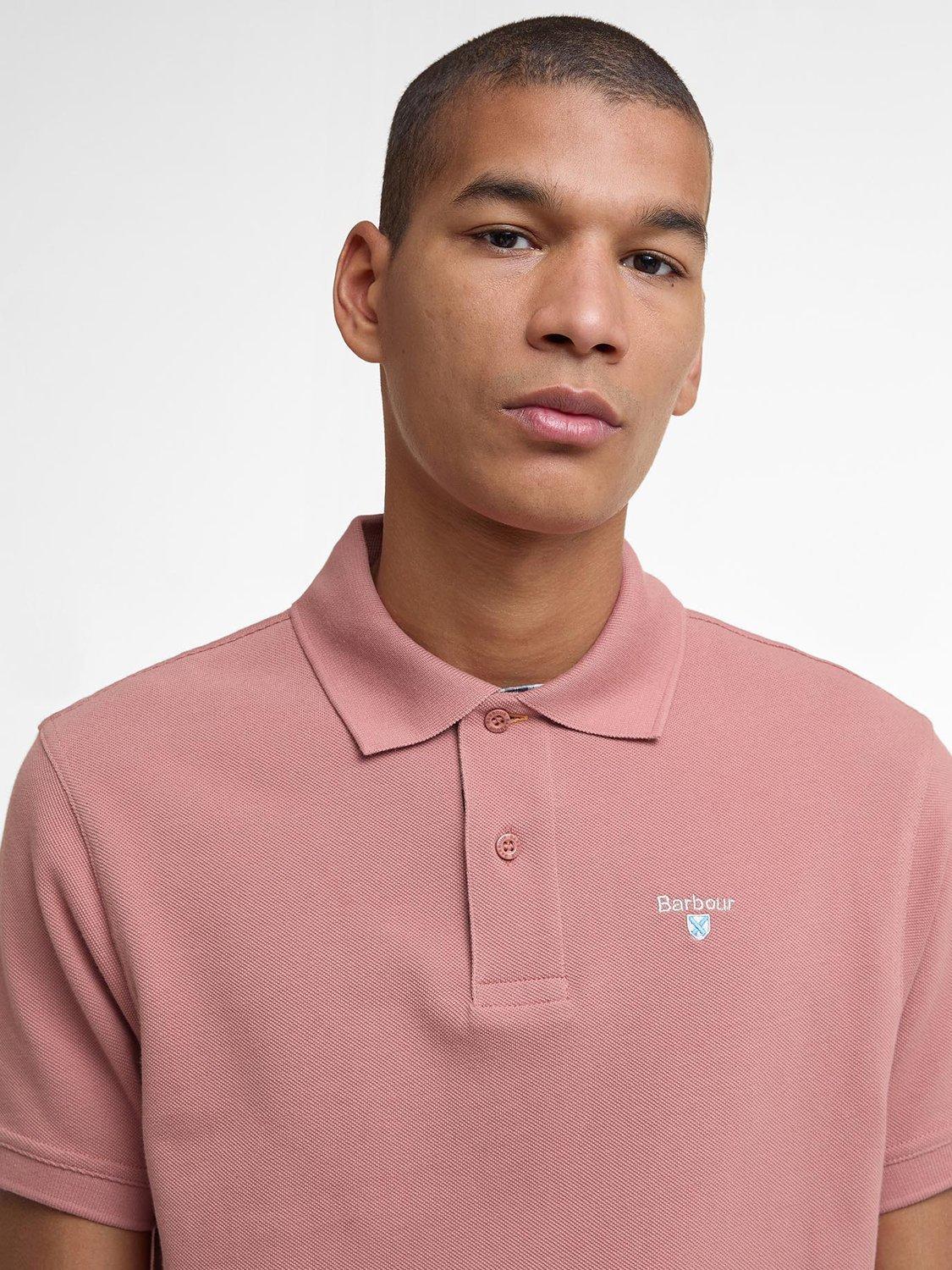 Product image 5 of 6, which shows Barbour Cotton Tartan Pique Polo Shirt, Earth Pink, S
