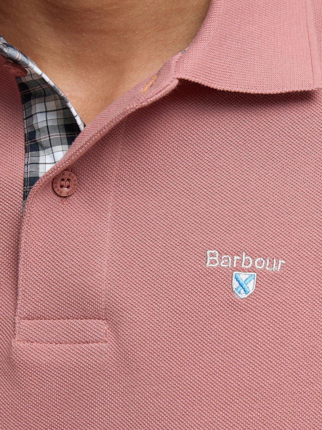 Product image 6 of 6, which shows Barbour Cotton Tartan Pique Polo Shirt, Earth Pink, S