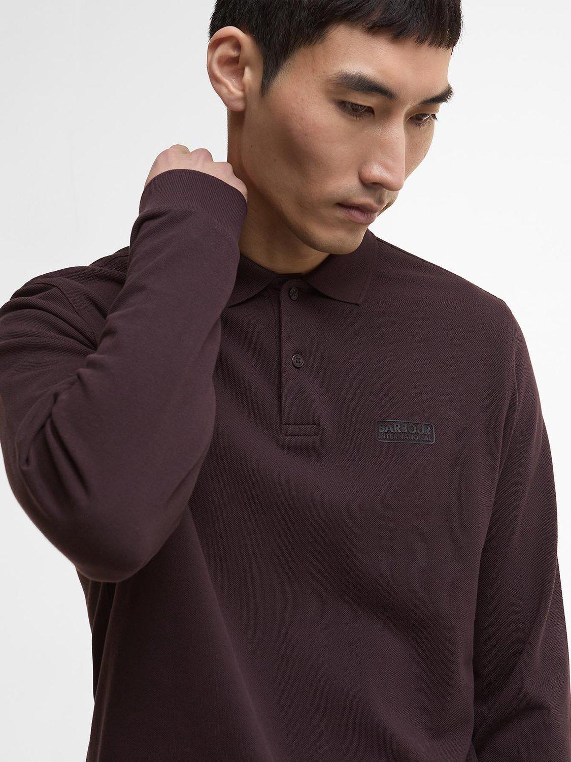Product image 5 of 6, which shows Barbour International Cotton Regular Fit Long Sleeve Polo Shirt, Java Red, XXL