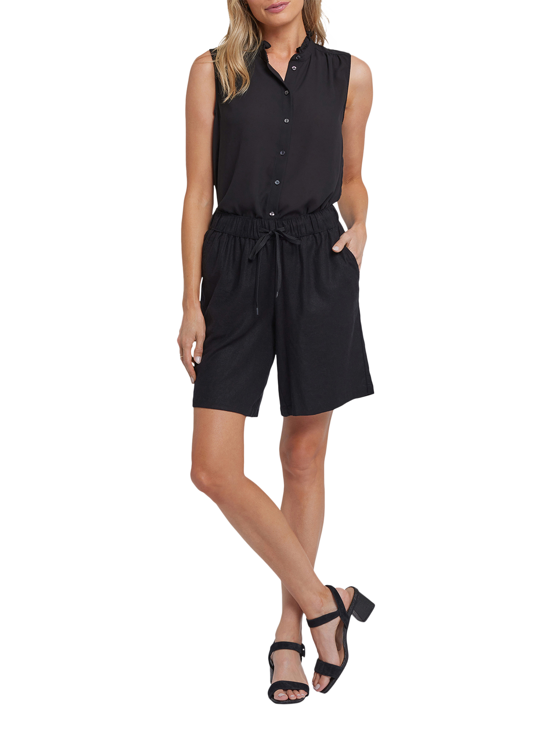 Product image 1 of 6, which shows NYDJ Breezy Linen Blend Bermuda Shorts, Black, XS