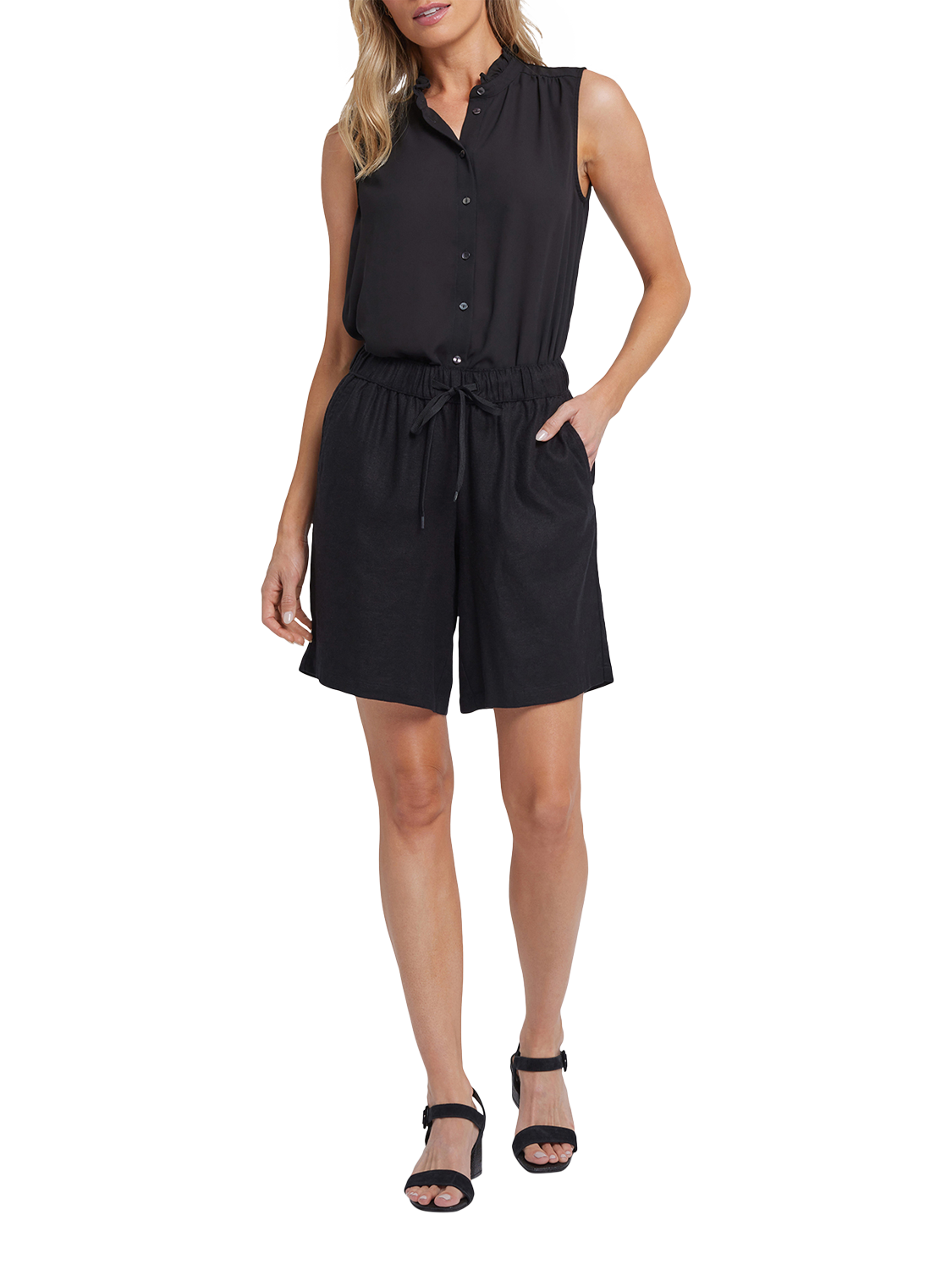Product image 4 of 6, which shows NYDJ Breezy Linen Blend Bermuda Shorts, Black, XS