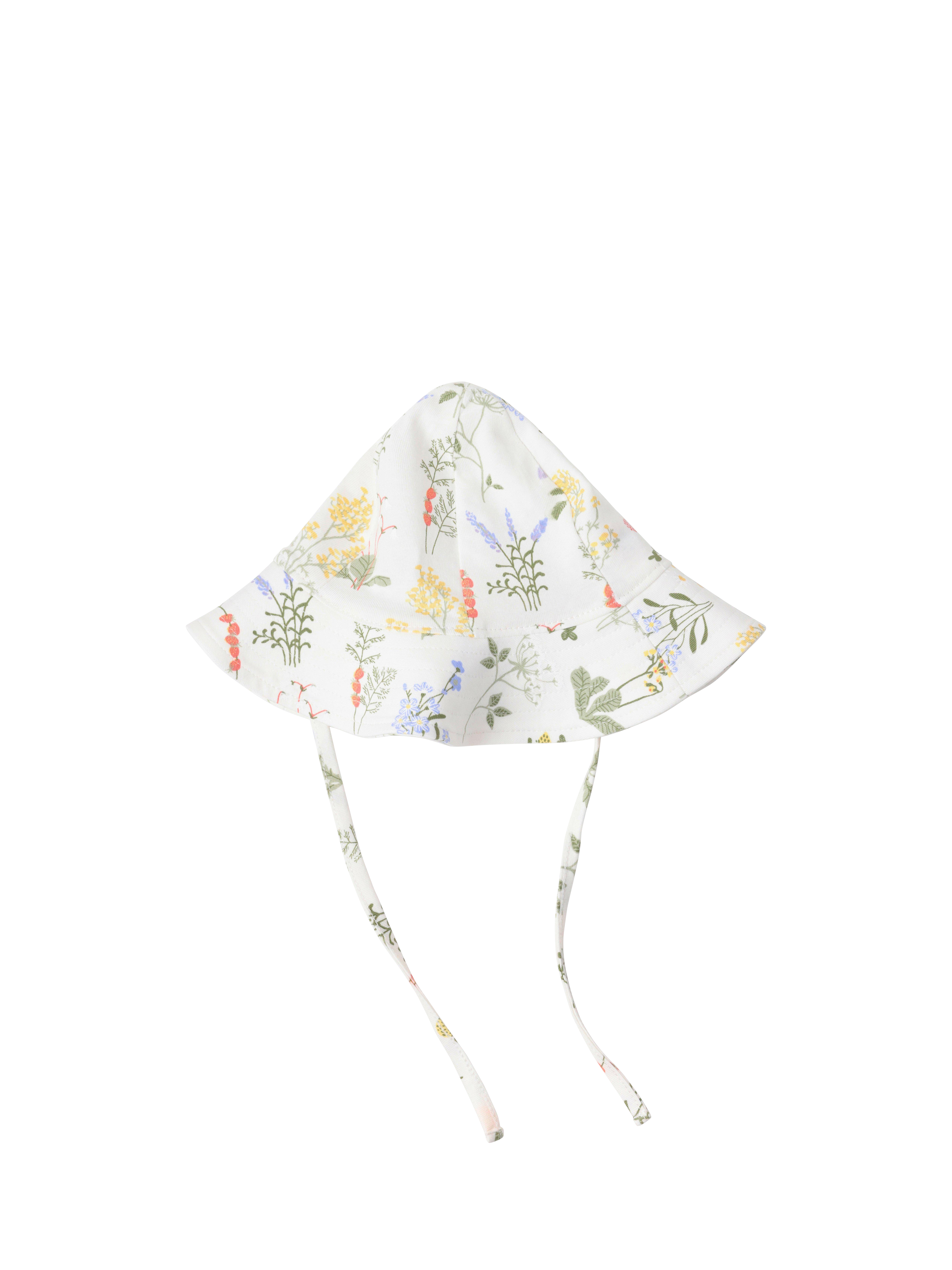 Product image 1 of 3, which shows Lindex Baby Floral Chin Tie Sun Hat, Light Dusty White, 1-4 months