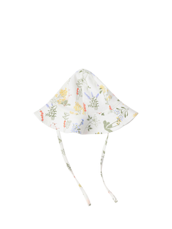 Lindex Baby Floral Chin Tie Sun Hat, Light Dusty White, Light Dusty White