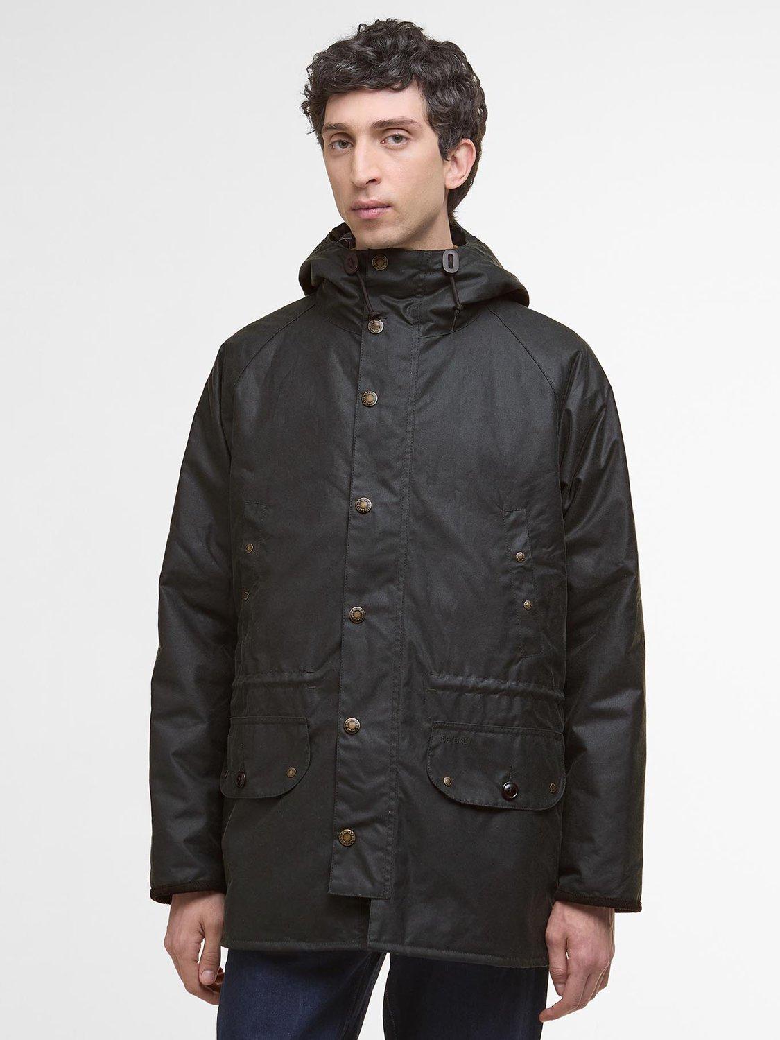 Product image 1 of 6, which shows Barbour Reel Waxed Cotton Parka Jacket, Sage, S