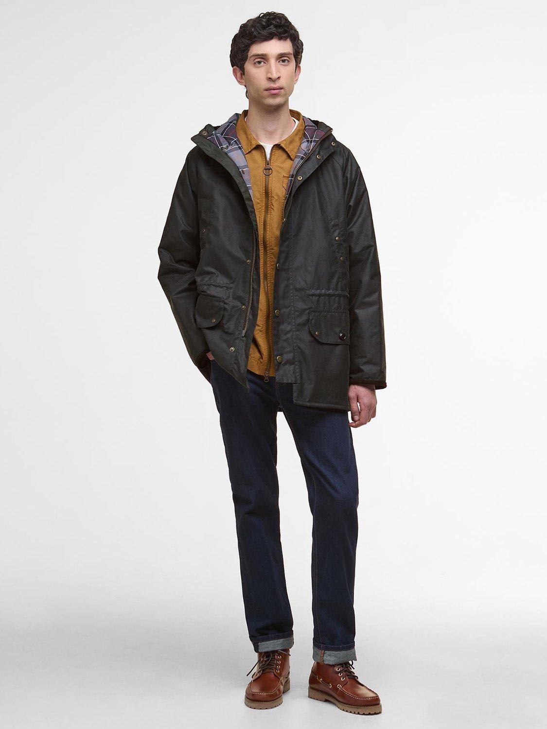 Product image 3 of 6, which shows Barbour Reel Waxed Cotton Parka Jacket, Sage, S