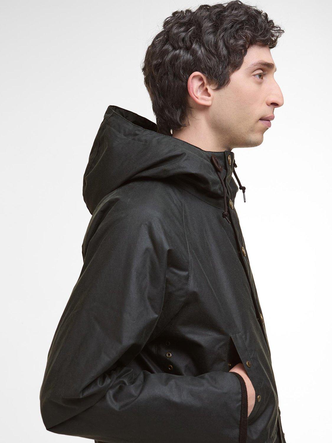 Product image 5 of 6, which shows Barbour Reel Waxed Cotton Parka Jacket, Sage, S