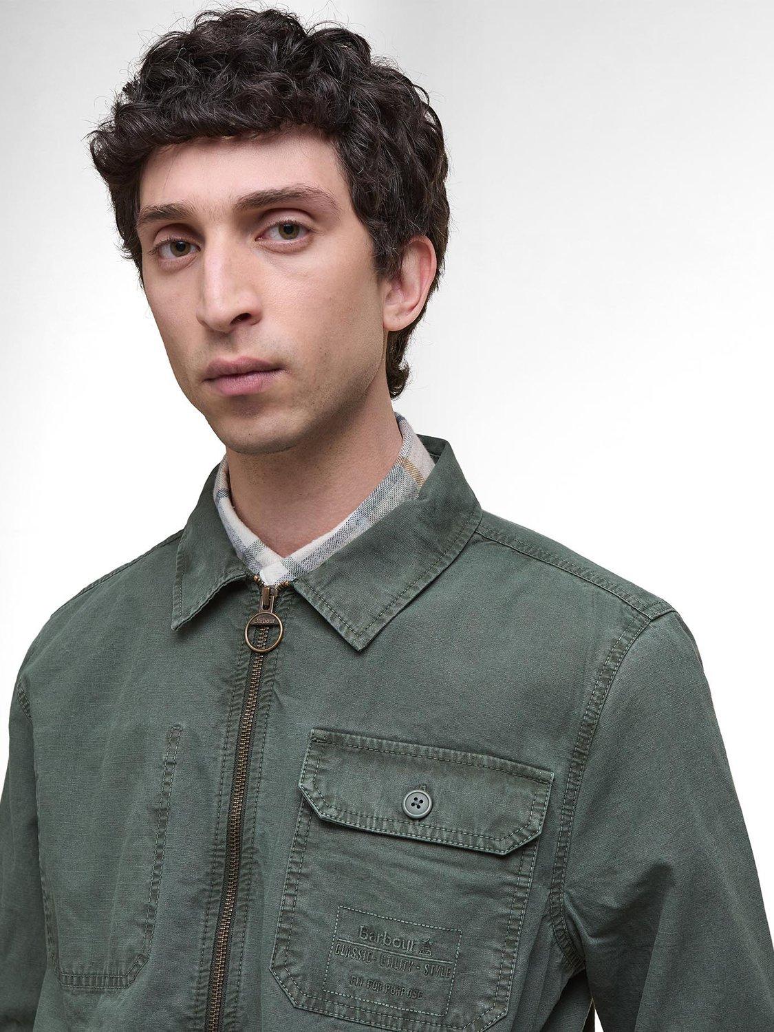Product image 5 of 6, which shows Barbour Harton Cotton Regular Fit Overshirt, Thyme, M