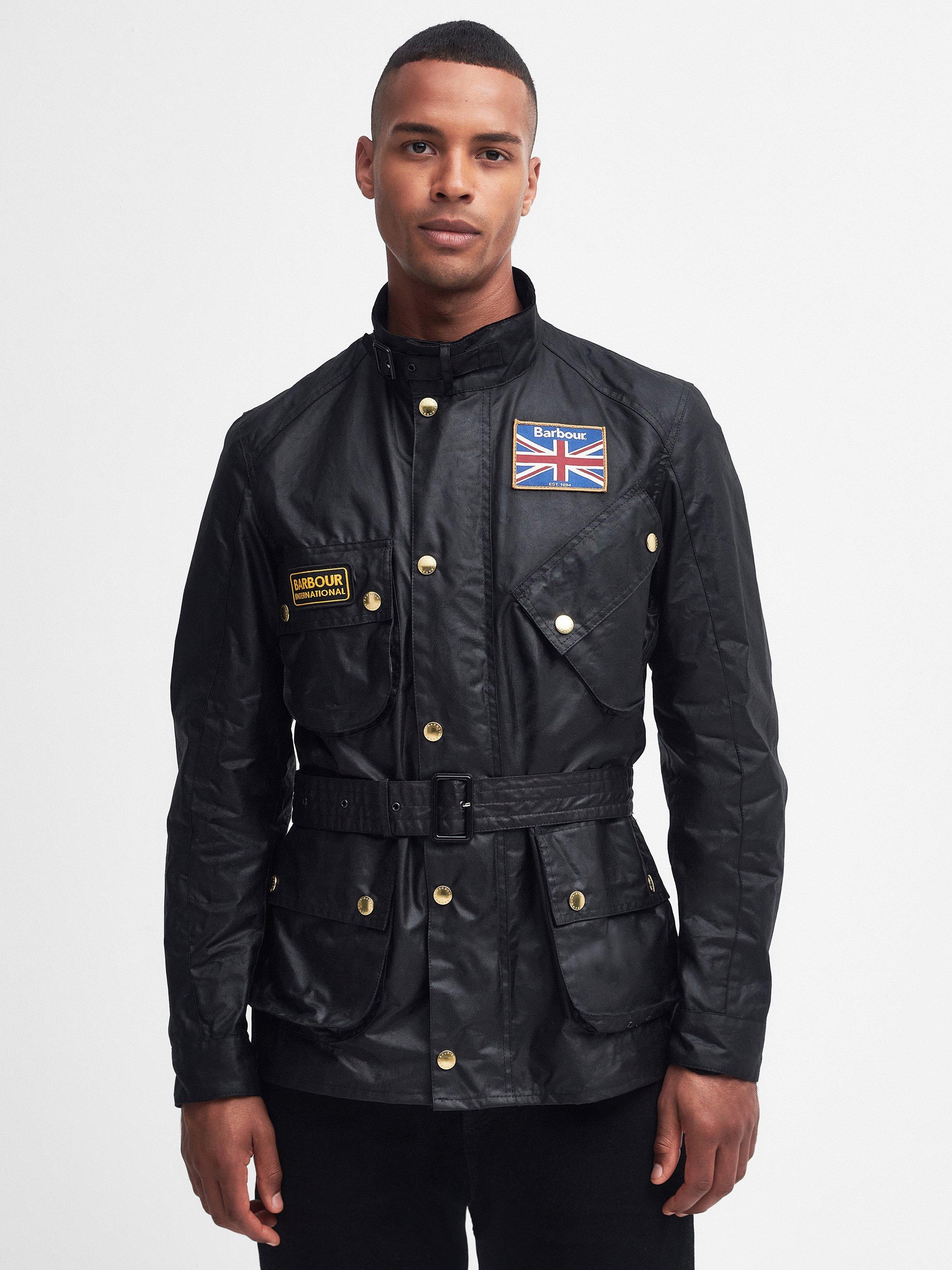 Product image 1 of 11, which shows Barbour International Waxed Cotton Jacket, Black, S