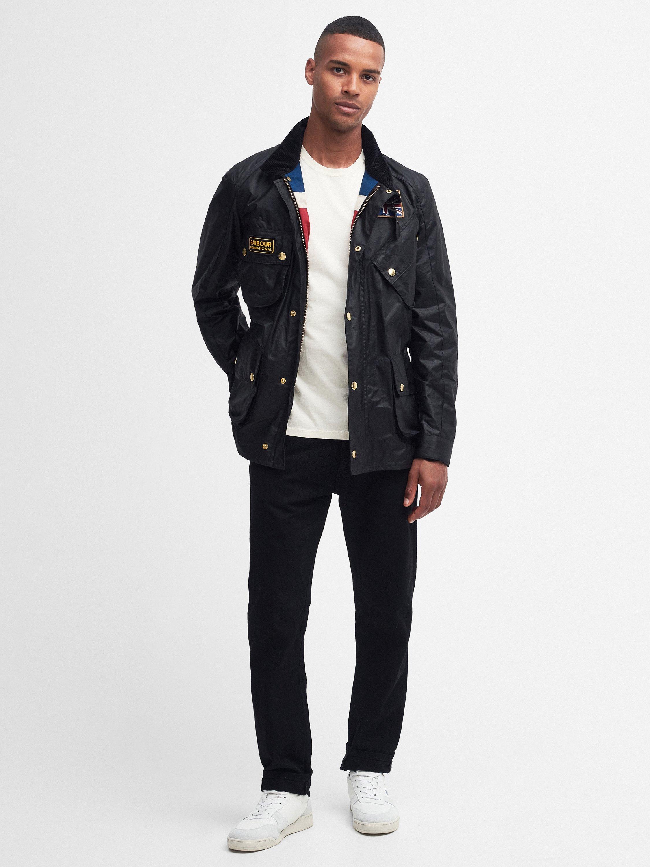 Product image 3 of 11, which shows Barbour International Waxed Cotton Jacket, Black, S