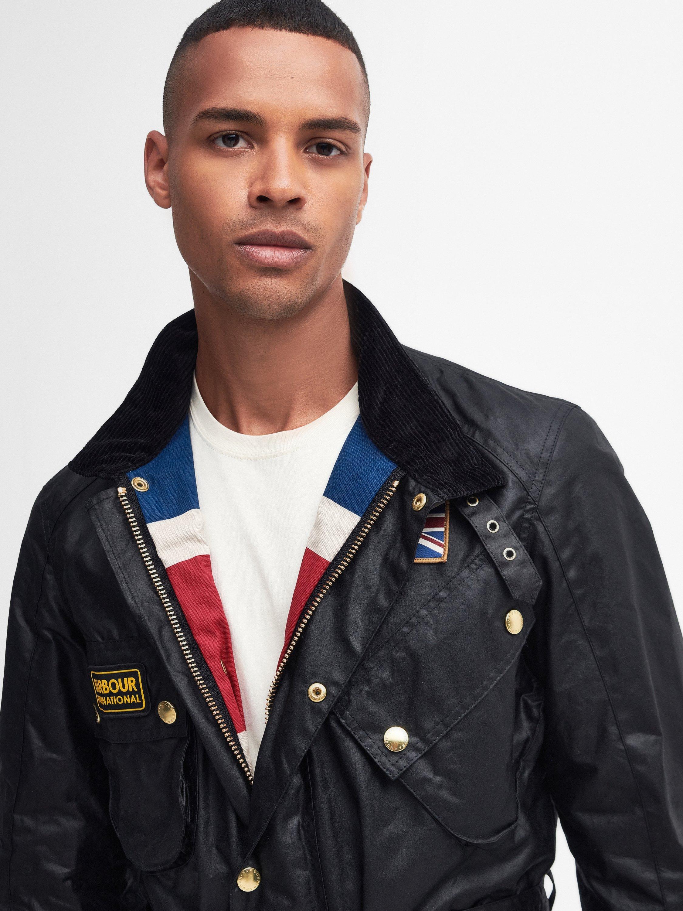 Product image 10 of 11, which shows Barbour International Waxed Cotton Jacket, Black, S