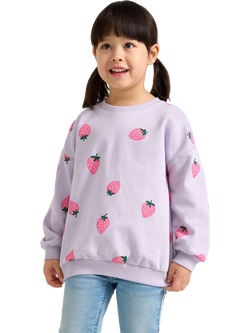 Lindex Kids' Cotton Strawberry Crew Neck Sweatshirt, Light Dusty Lilac, Light Dusty Lilac