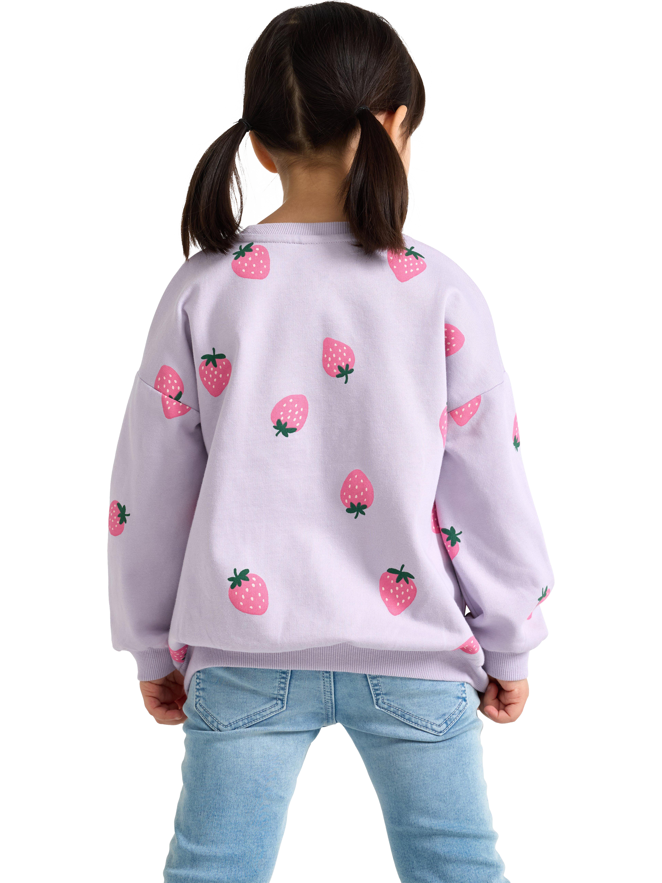 Product image 2 of 6, which shows Lindex Kids' Cotton Strawberry Crew Neck Sweatshirt, Light Dusty Lilac, 5-6 years