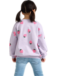 Lindex Kids' Cotton Strawberry Crew Neck Sweatshirt, Light Dusty Lilac