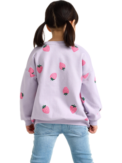 Lindex Kids' Cotton Strawberry Crew Neck Sweatshirt, Light Dusty Lilac - view 2, Light Dusty Lilac