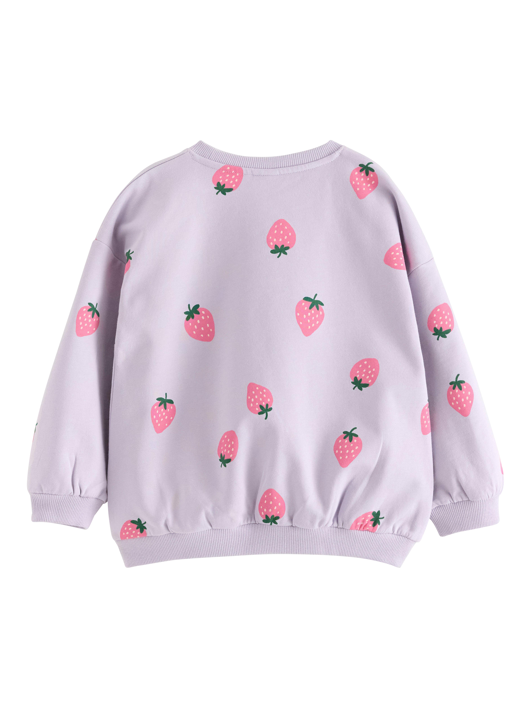 Product image 5 of 6, which shows Lindex Kids' Cotton Strawberry Crew Neck Sweatshirt, Light Dusty Lilac, 5-6 years