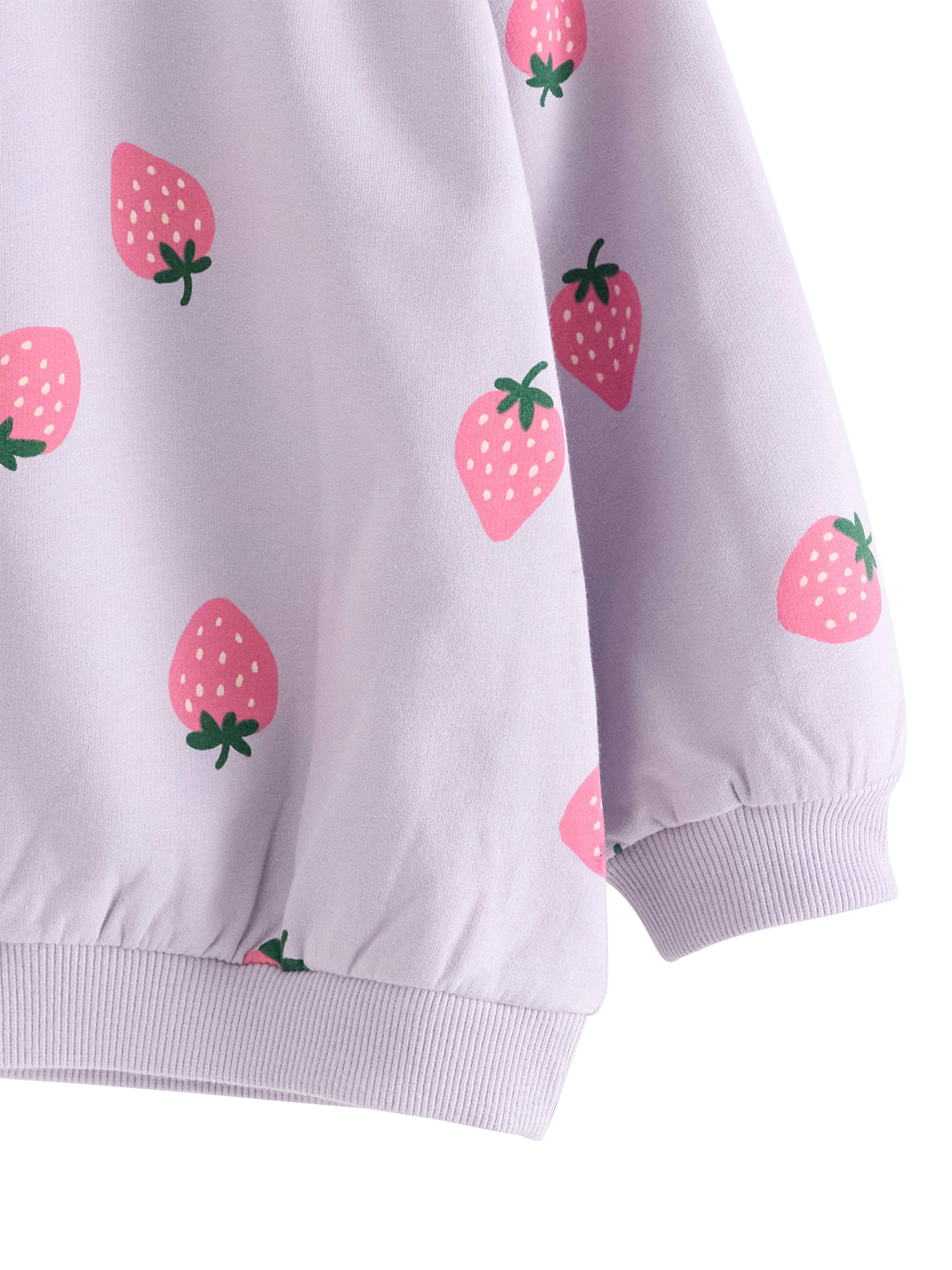 Product image 6 of 6, which shows Lindex Kids' Cotton Strawberry Crew Neck Sweatshirt, Light Dusty Lilac, 5-6 years