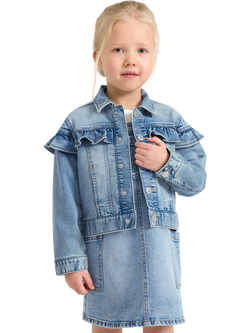 Lindex Kids' Frill Denim Jersey Jacket, Light Denim, Light Denim