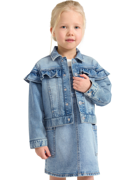 Lindex Kids' Frill Denim Jersey Jacket, Light Denim, Light Denim