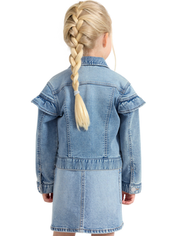 Lindex Kids' Frill Denim Jersey Jacket, Light Denim - view 2, Light Denim
