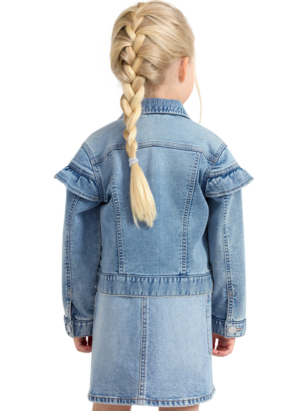 Lindex Kids' Frill Denim Jersey Jacket, Light Denim - view 2, Light Denim