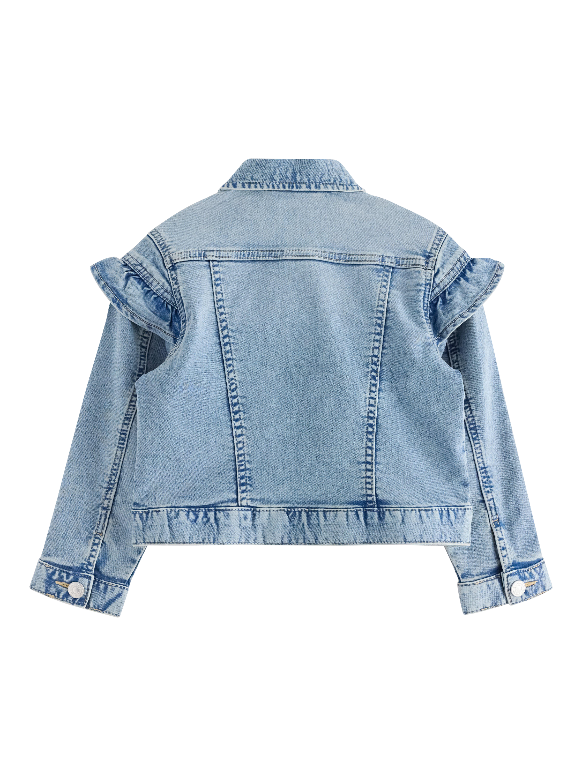Product image 5 of 6, which shows Lindex Kids' Frill Denim Jersey Jacket, Light Denim, 6-7 years