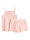 Lindex Kids' Cotton Heart Print Shortie Pyjama Set, Light Pink