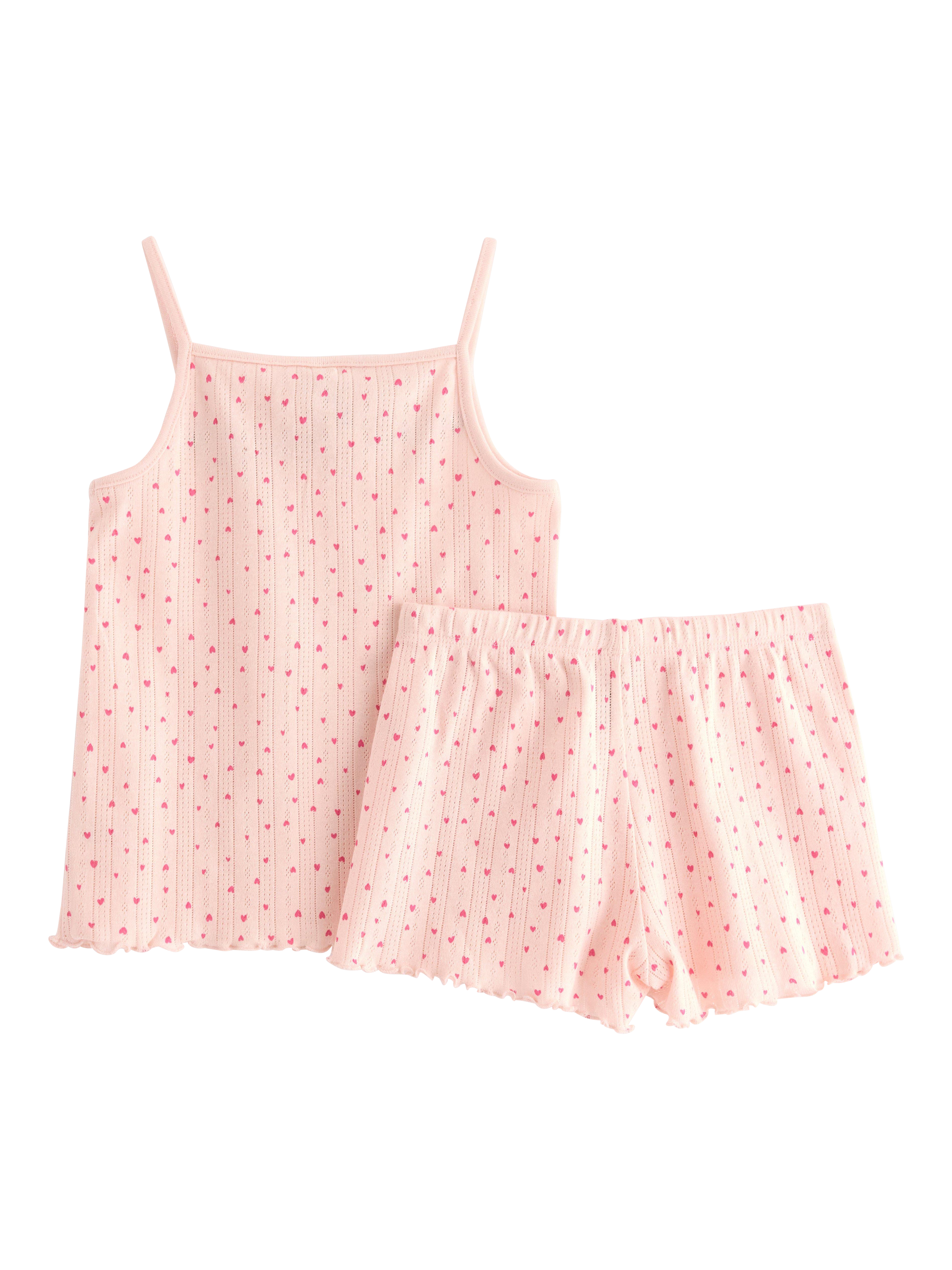 Product image 2 of 3, which shows Lindex Kids' Cotton Heart Print Shortie Pyjama Set, Light Pink, 18-24 months