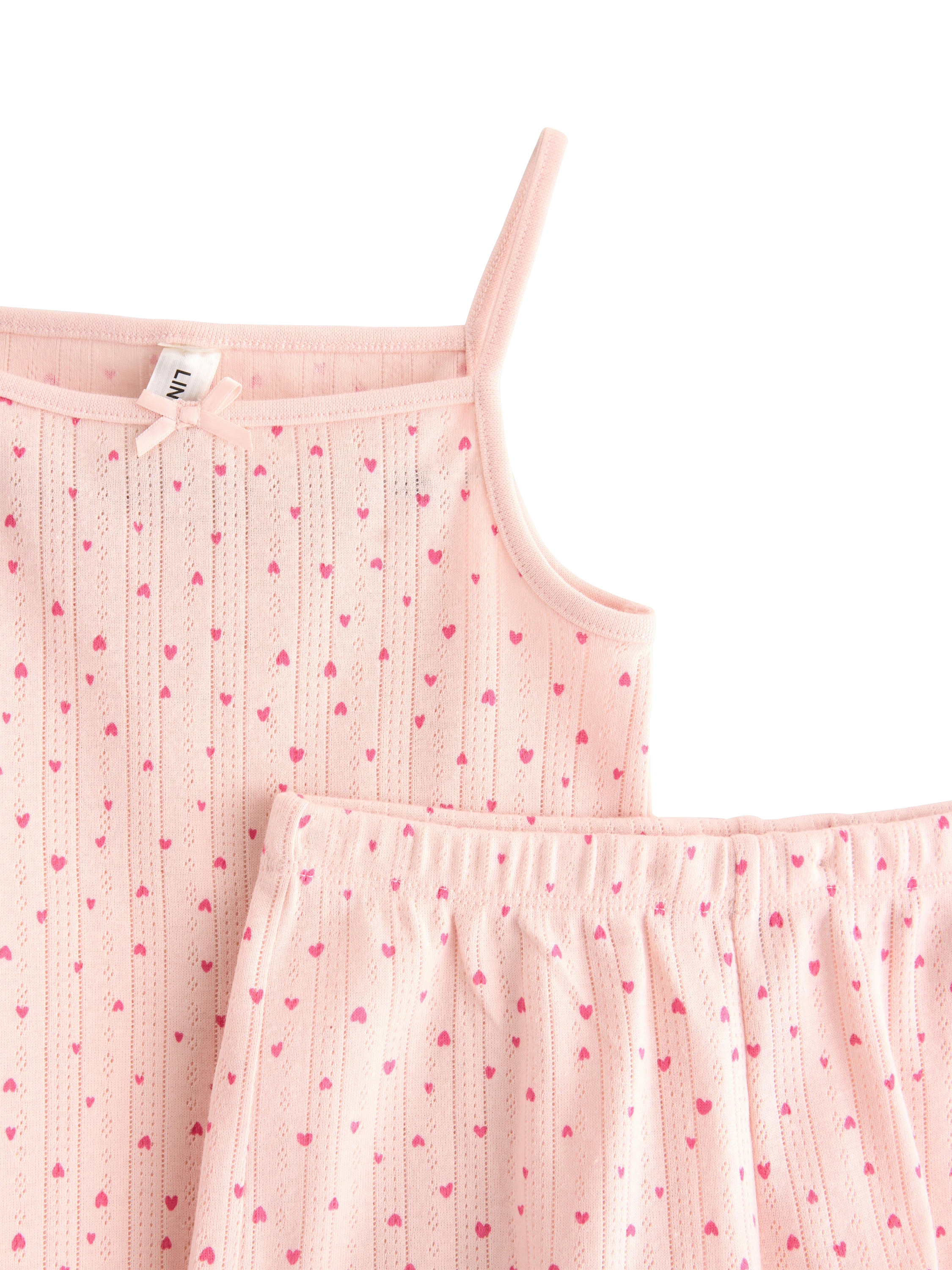 Product image 3 of 3, which shows Lindex Kids' Cotton Heart Print Shortie Pyjama Set, Light Pink, 18-24 months