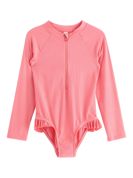 Lindex Kids' Long Sleeved Zip Swimsuit, Pink, Pink
