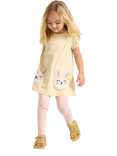 Lindex Kids' Cotton Short Sleeved Rabbit Tunic, Light Dusty Yellow