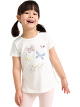 Lindex Kids' Cotton Short Sleeved Butterfly Print Top, Light Dusty White