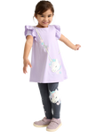 Lindex Kids' Cotton Short Sleeved Unicorn Tunic Top, Light Lilac