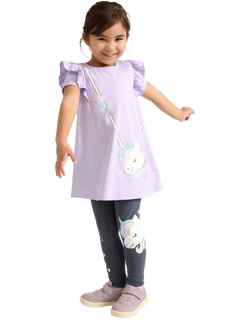 Lindex Kids' Cotton Short Sleeved Unicorn Tunic Top, Light Lilac, Light Lilac