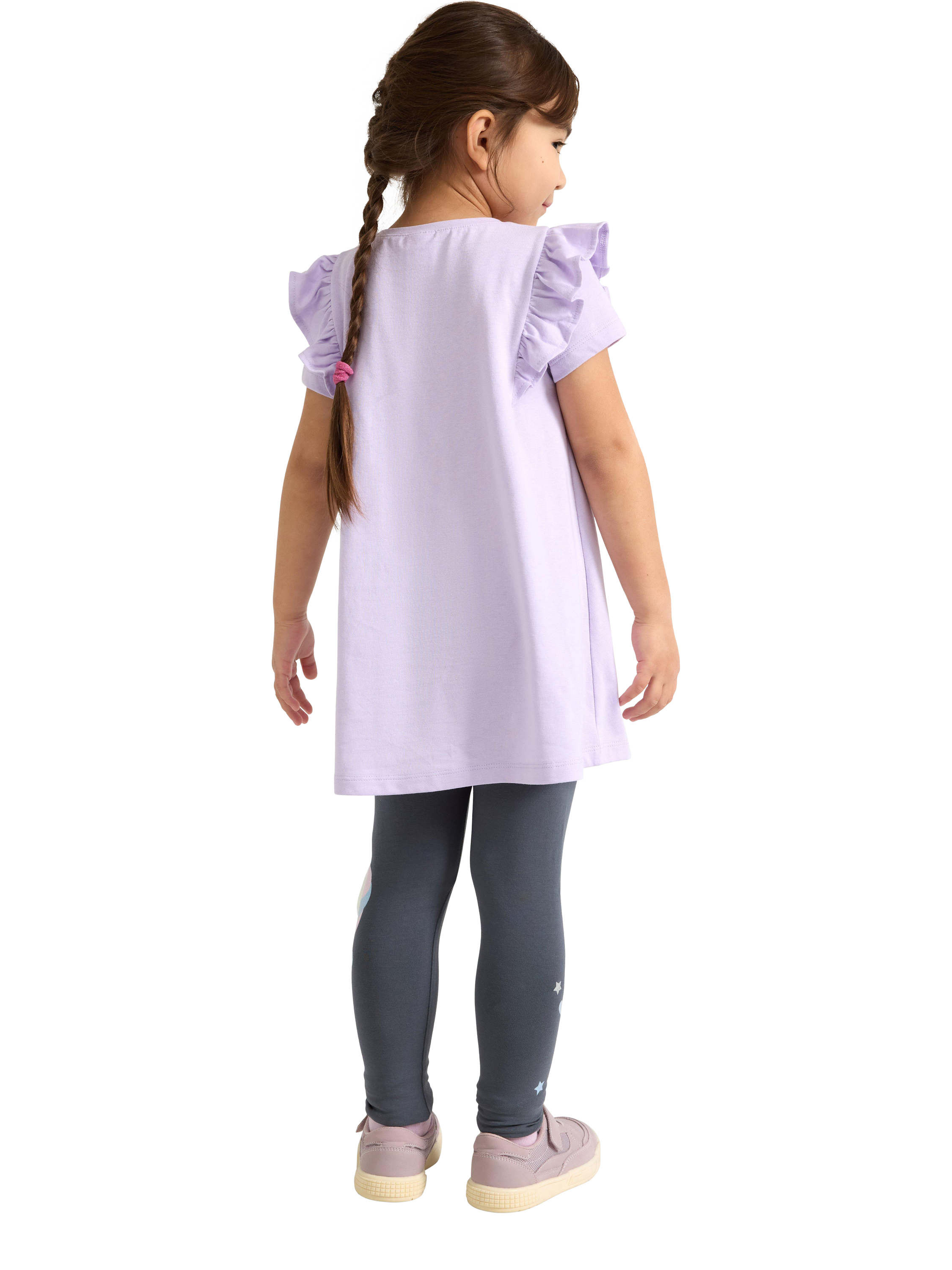 Product image 2 of 6, which shows Lindex Kids' Cotton Short Sleeved Unicorn Tunic Top, Light Lilac, 2-3 yrs