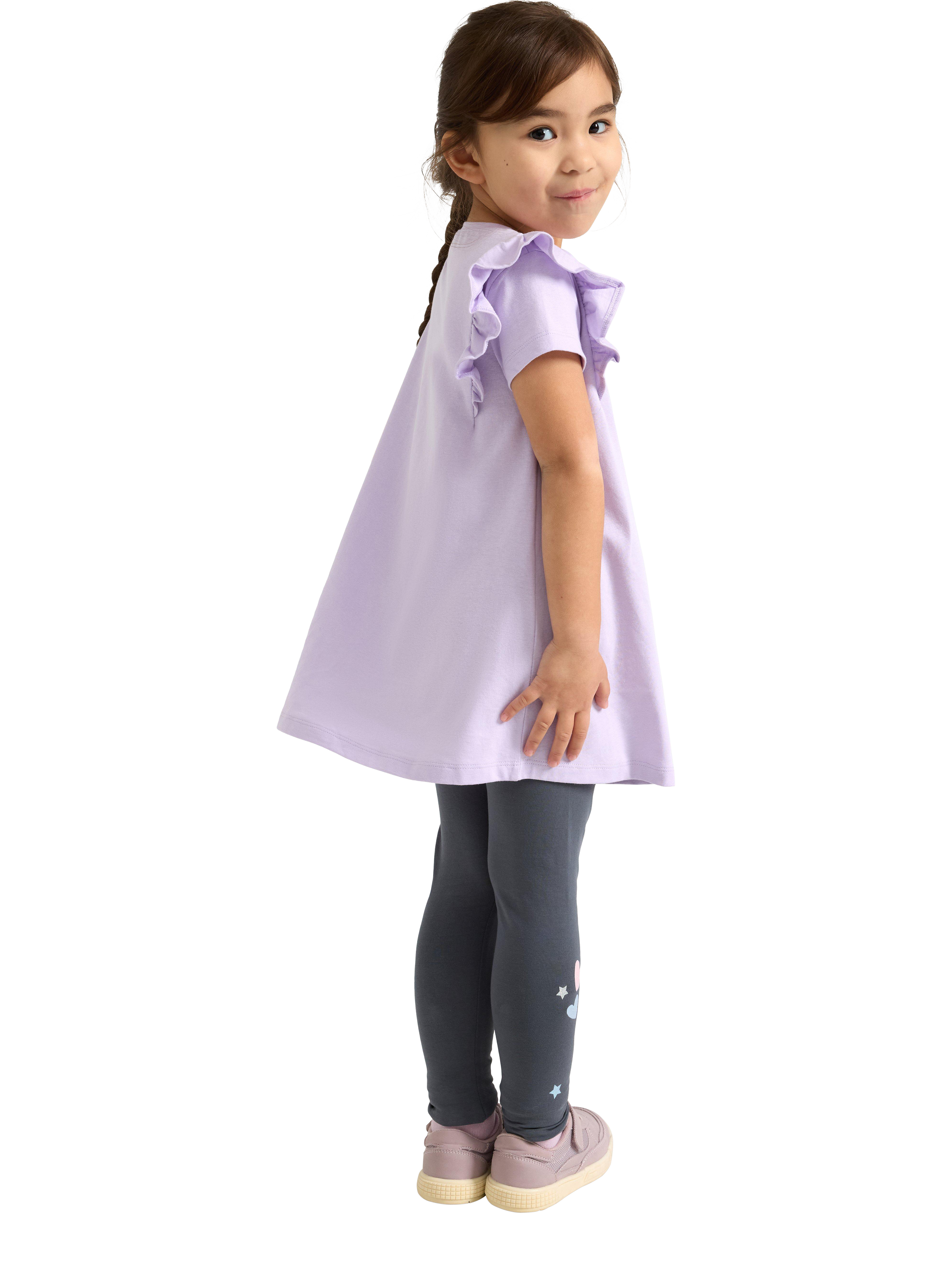 Product image 3 of 6, which shows Lindex Kids' Cotton Short Sleeved Unicorn Tunic Top, Light Lilac, 2-3 yrs