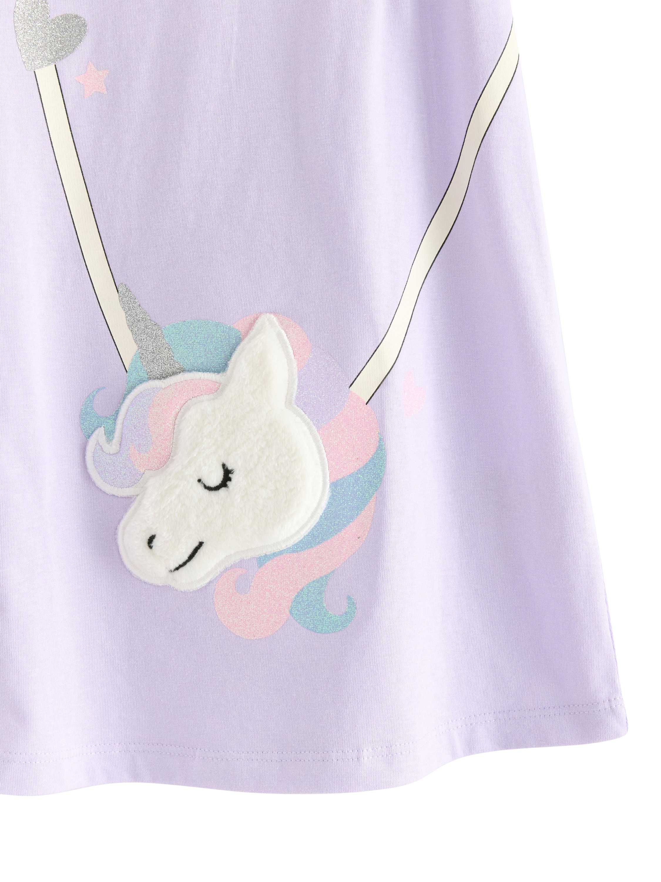 Product image 6 of 6, which shows Lindex Kids' Cotton Short Sleeved Unicorn Tunic Top, Light Lilac, 2-3 yrs