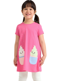 Lindex Kids' Cotton Ice Cream Print Tunic Top, Pink, Pink