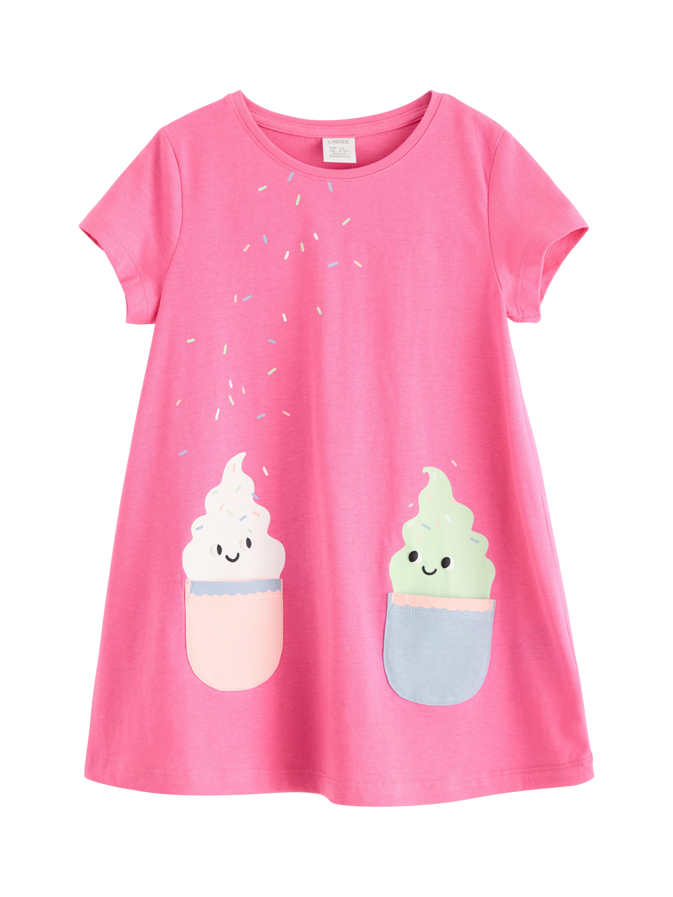 Product image 4 of 6, which shows Lindex Kids' Cotton Ice Cream Print Tunic Top, Pink, 4-5 years