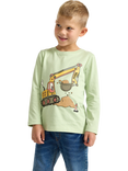 Lindex Kids' Cotton Digger Print Long Sleeve T-Shirt, Light Dusty Green