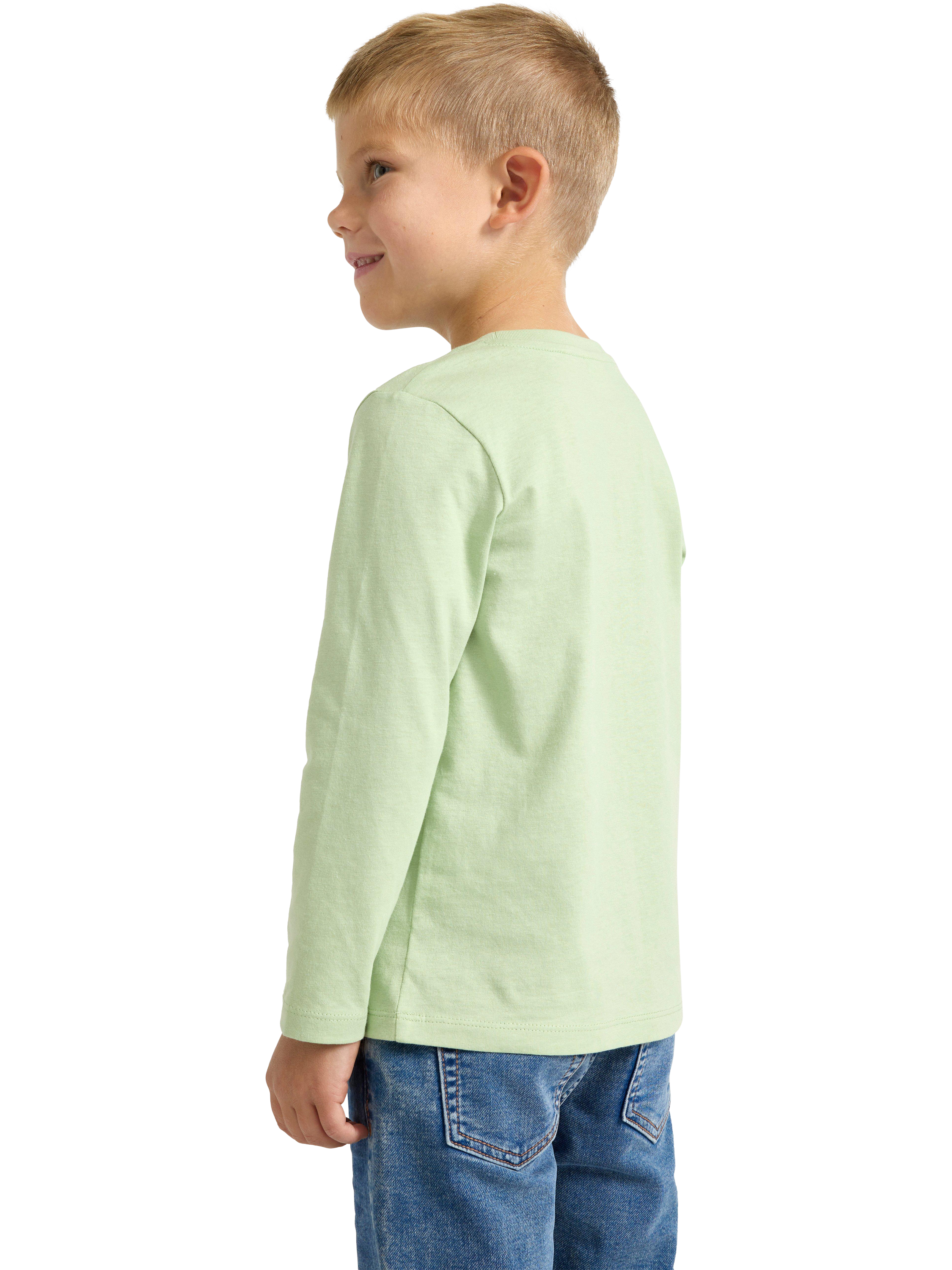 Product image 2 of 6, which shows Lindex Kids' Cotton Digger Print Long Sleeve T-Shirt, Light Dusty Green, 6-7 years