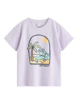 Lindex Kids' Cotton Graphic T-Shirt, Light Dusty Lilac, Light Dusty Lilac