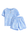 Lindex Baby Cotton Shell Print T-Shirt & Shorts Set, Light Blue